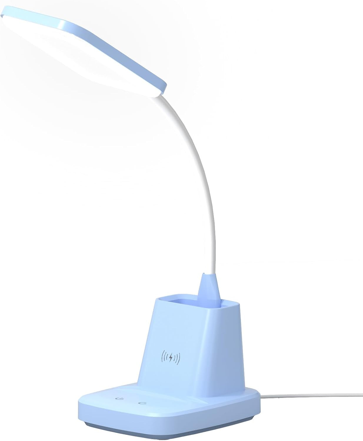 LED Desk Lamp with 10W Wireless Charging & Pen Holder, Blue