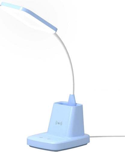 LED Desk Lamp with 10W Wireless Charging & Pen Holder, Blue