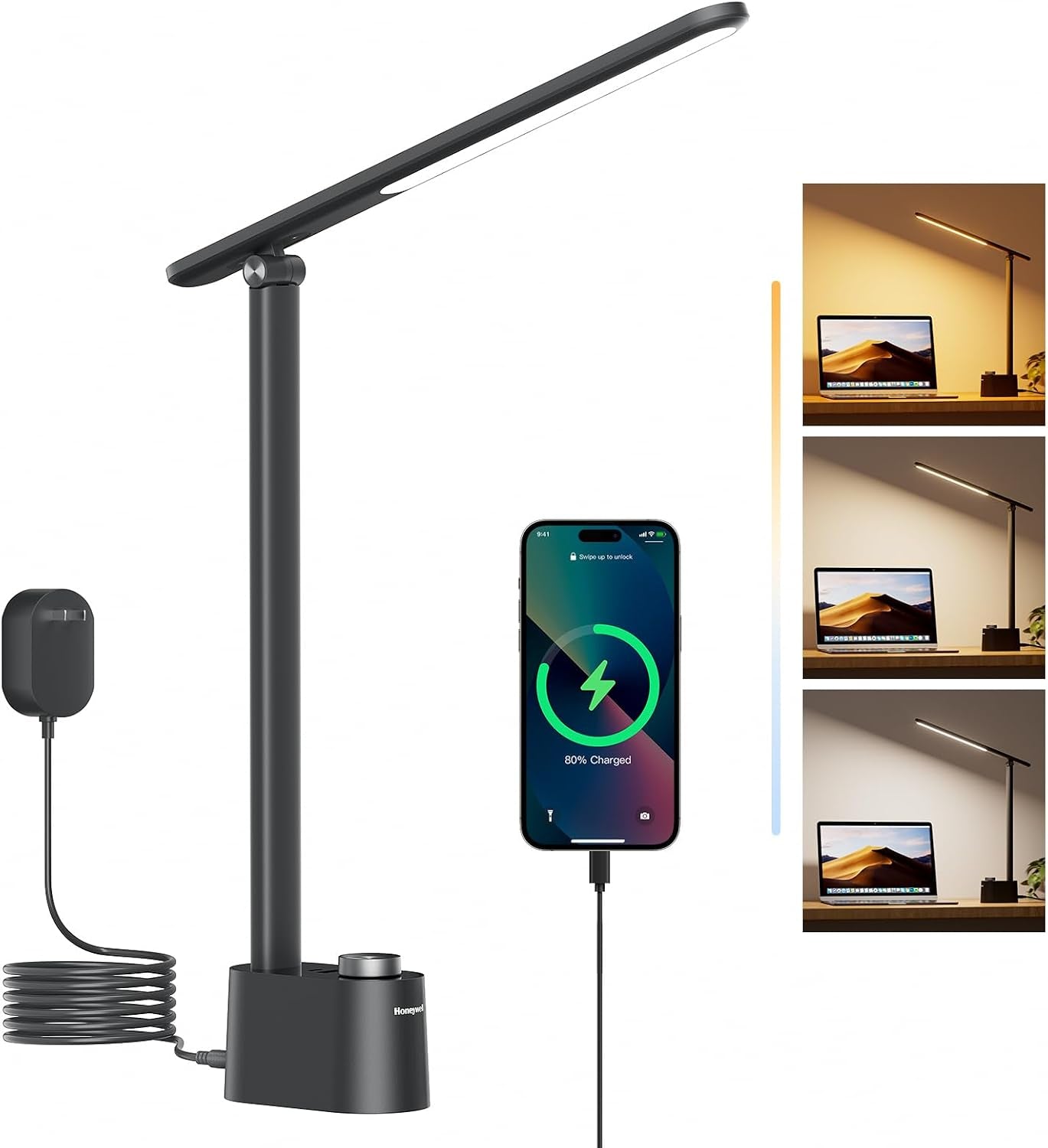 LED Desk Lamp, Sunturalux™ Black Desk Lamps for Home Office USB