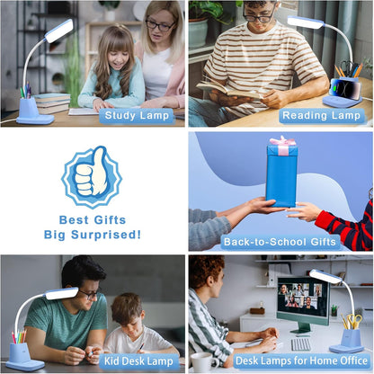 LED Desk Lamp with 10W Wireless Charging & Pen Holder, Blue