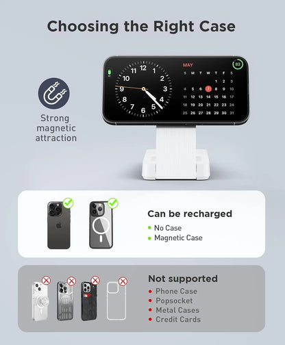 3-in-1 Foldable Wireless Charging Station - Compatible with iPhone 17/16/15/14/13/12 Pro Max, Apple Watch, and AirPods, White