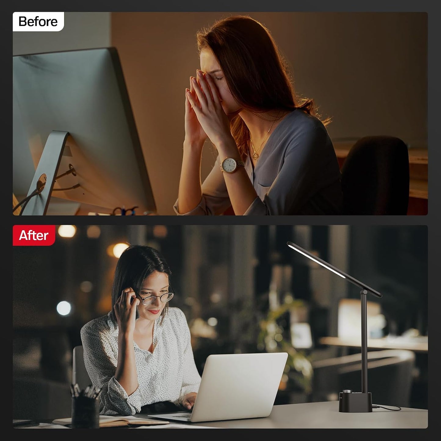 LED Desk Lamp, Sunturalux™ Black Desk Lamps for Home Office USB