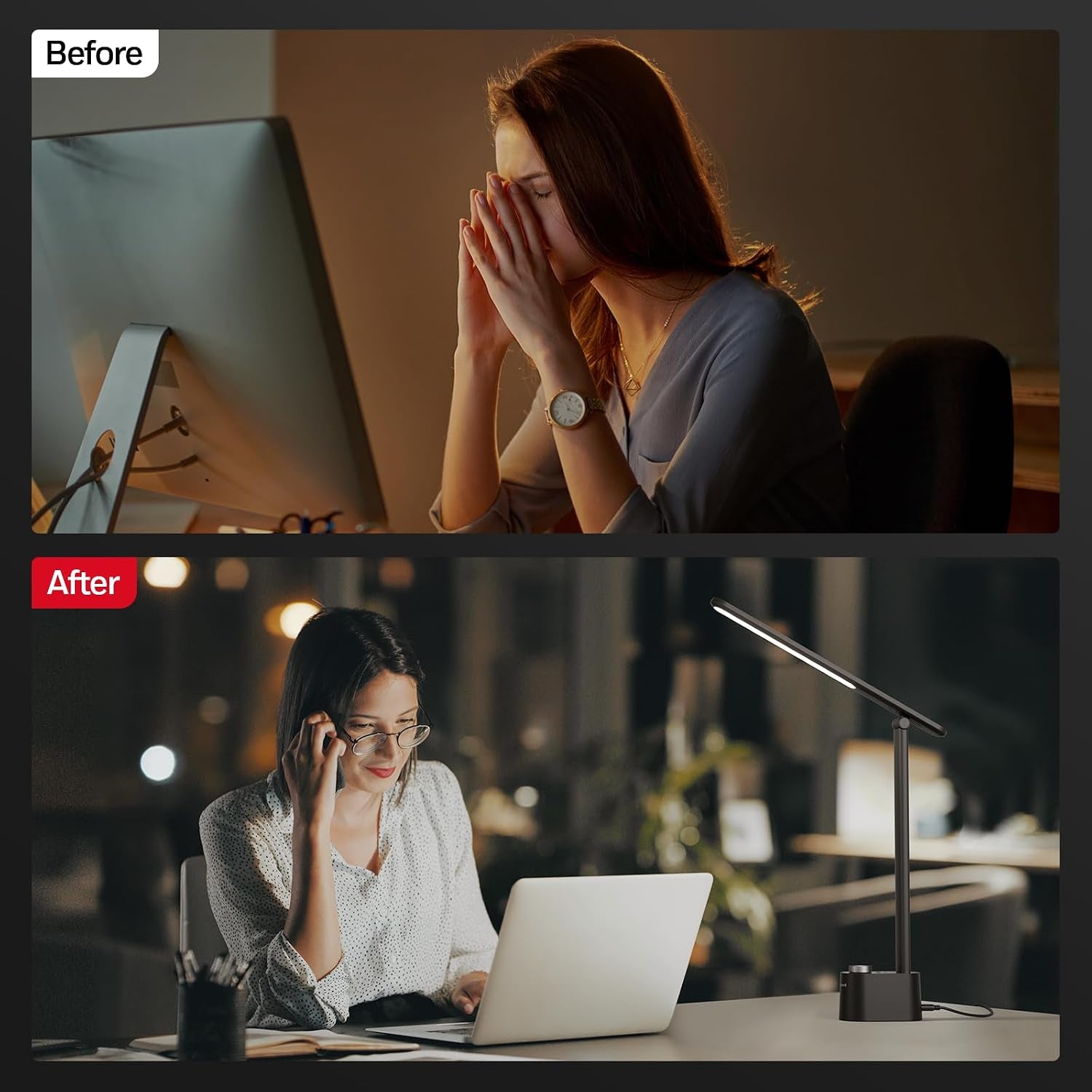 LED Desk Lamp, Sunturalux™ Black Desk Lamps for Home Office USB