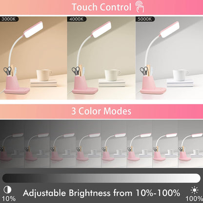 LED Desk Lamp with 10W Wireless Charging & Pen Holder, Pink