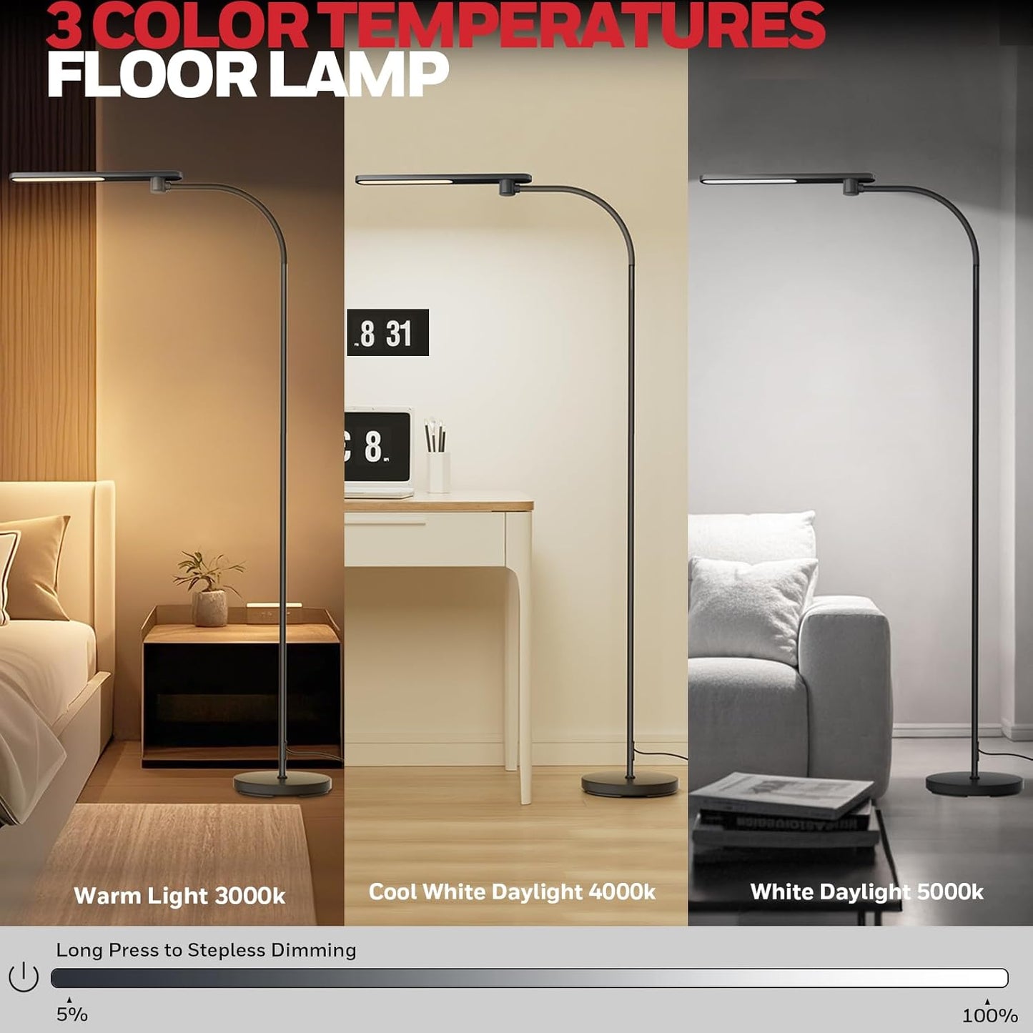 F4 LED Floor Lamp+ H4 Desk Lamp for Home Office